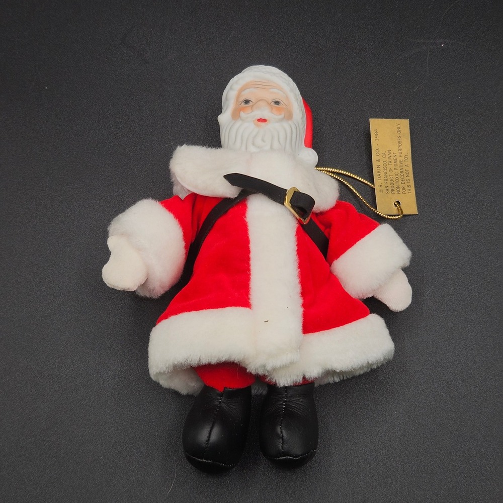 Vintage 1984 R Dakin Santa Claus Ornament Ceramic Face Red Plush 7.5in Holiday